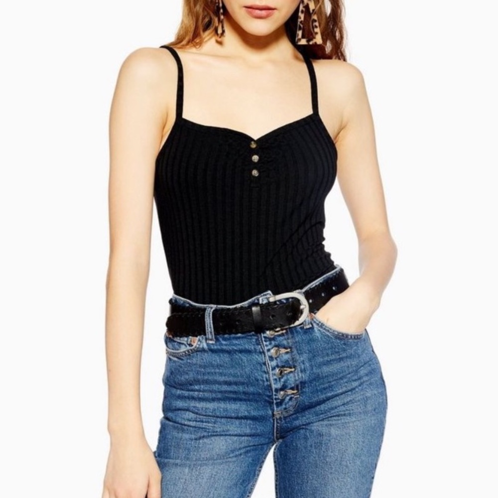 Topshop Black Tank with Buttons